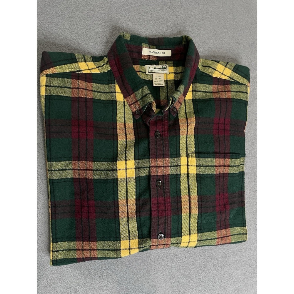 LL Bean Traditional Fit Flannel Shirt‎ Men Xl Tartan Plaid Green/ Burgundy/ Gold